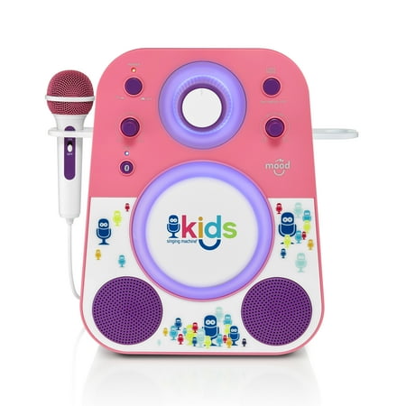 Singing Machine Kids Mood LED Glowing Bluetooth Sing-Along Speaker w/Wired Youth Microphone, SML250PP, Pink/Purple