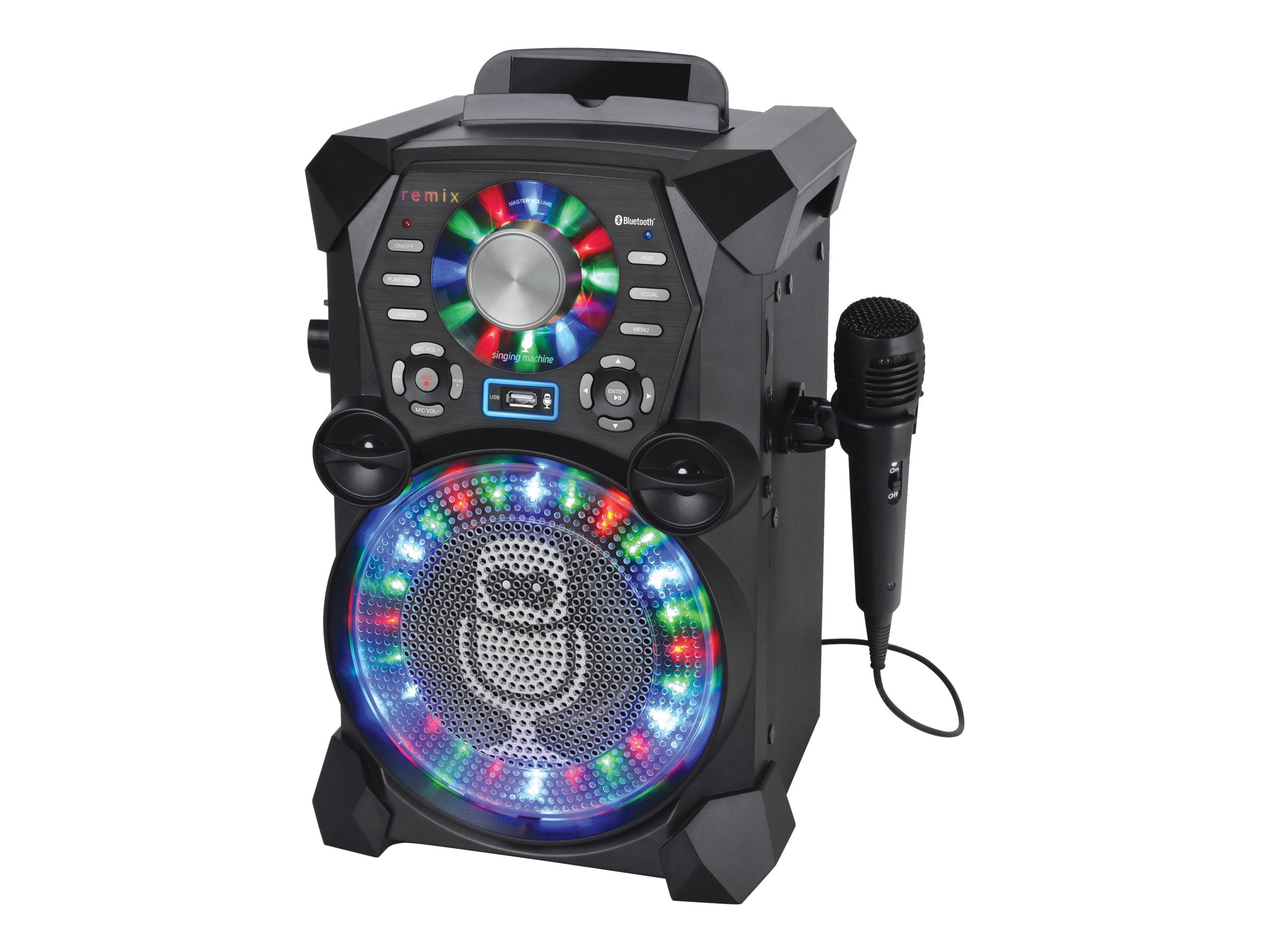 Singing Machine REMIX High-Definition Digital Karaoke System with Resting Tablet Cradle, Wired Microphone and LED Disco Lights