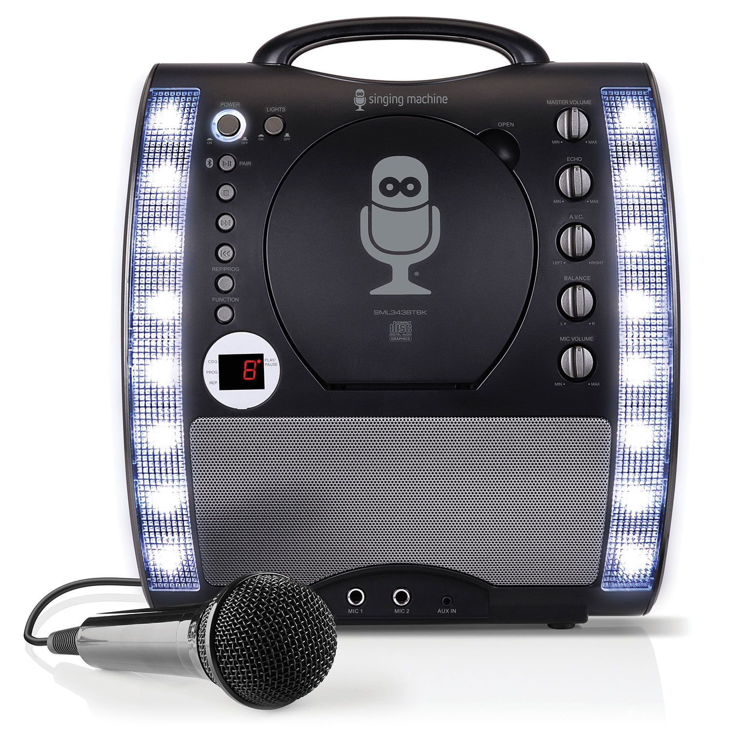 Singing Machine Portable Bluetooth® system + Light Show, SML693BK, Black 