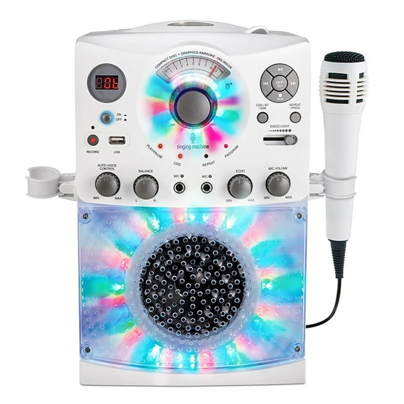 Singing Machine SML385UW Bluetooth Karaoke System with LED Disco Lights, CD+G, USB, and Microphone, White