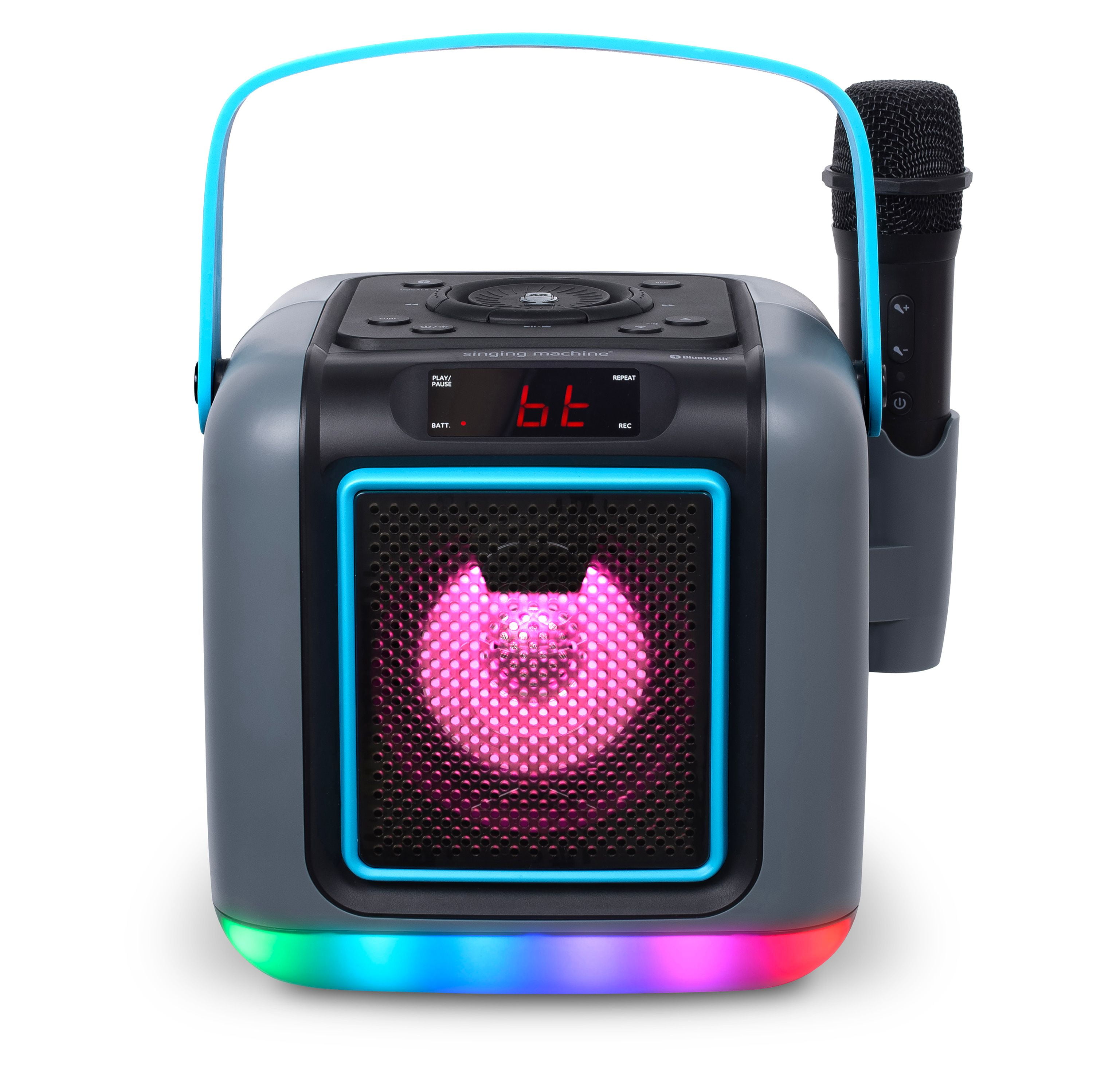 Singing Machine SML668G Cube Portable Bluetooth Karaoke System with 22 Voice Effects, USB Port and Light Show