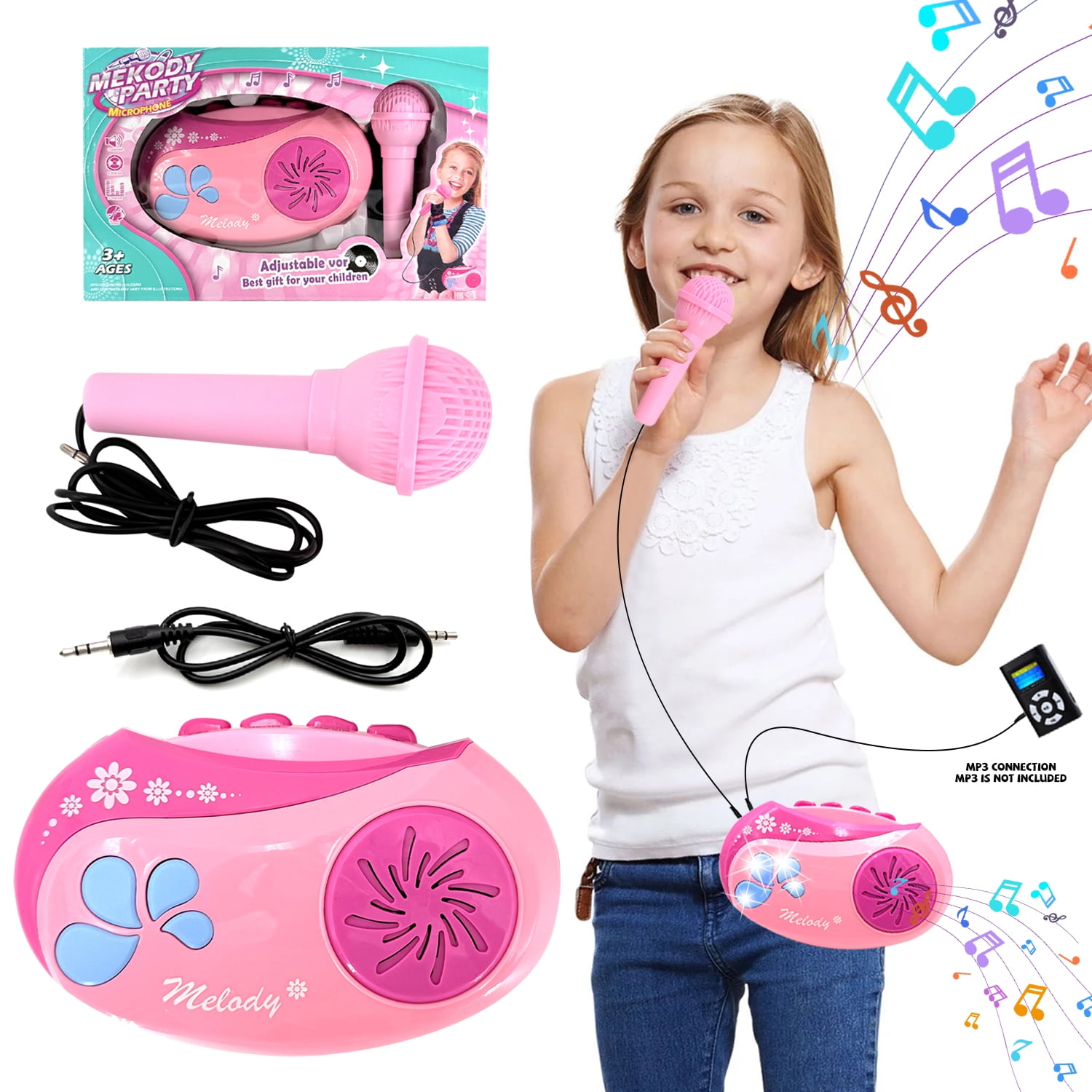 Microphone Toys for Kids, Portable Karaoke Machine Microphone for Singing, Toy for 3-6 Year Old Girls, Toddler Birthday Gift