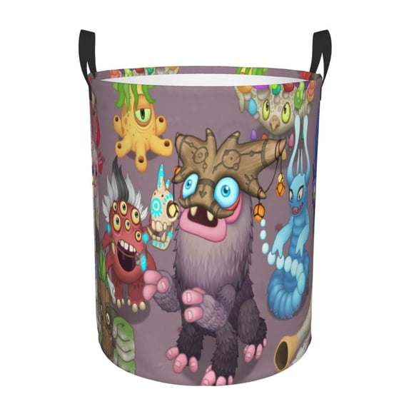 My Singing Monsters Large Laundry Basket With Handle, Collapsible Laundry Hamper, Dirty Clothes Storage Basket For Living Room, Bathroom, Bedroom, College Dorm