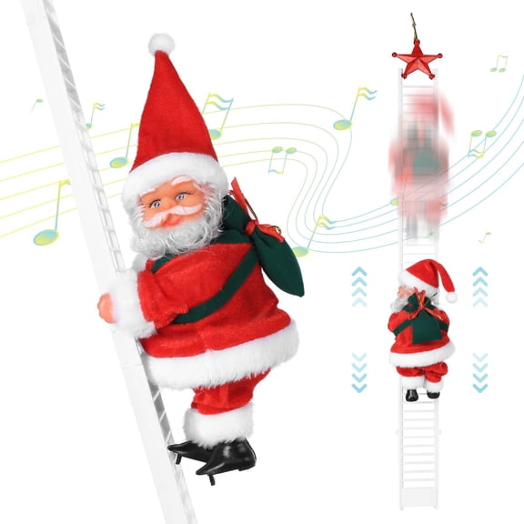 Singing Santa Climbing Ladder Christmas Decorations Plush Toy with Music 1 Pack