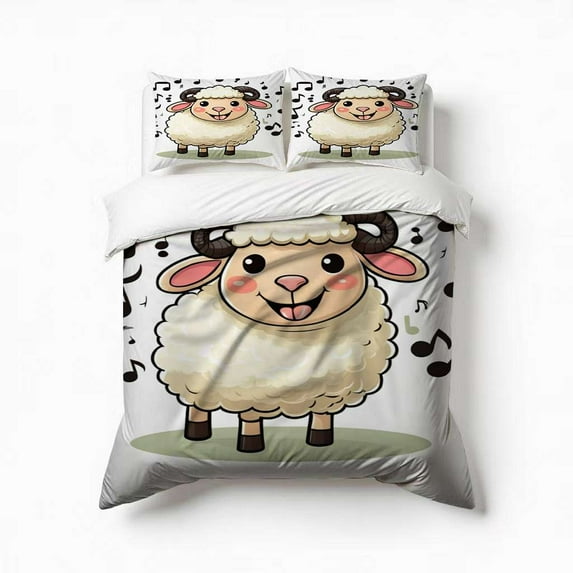 Singing Sheep Cartoon Bedding Set 3 Pcs Soft Microfiber Quilt Cover For Bedroom Decor, Comforter Cover With 2 Pillowcase