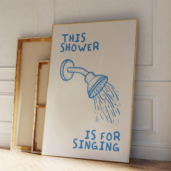 Singing Shower Poster: Blue Bathroom Wall Art UNFRAMED PAPER POSTER, Home Decor, Vintage Gift, Living Room Dercor