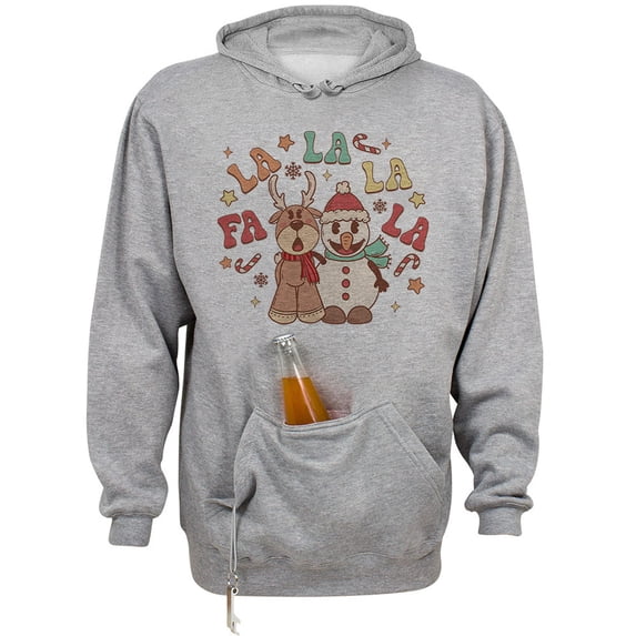 Singing Snowman and Reindeer Beer Holder Tailgate Hoodie Sweatshirt Unisex 3X-Large Oxford
