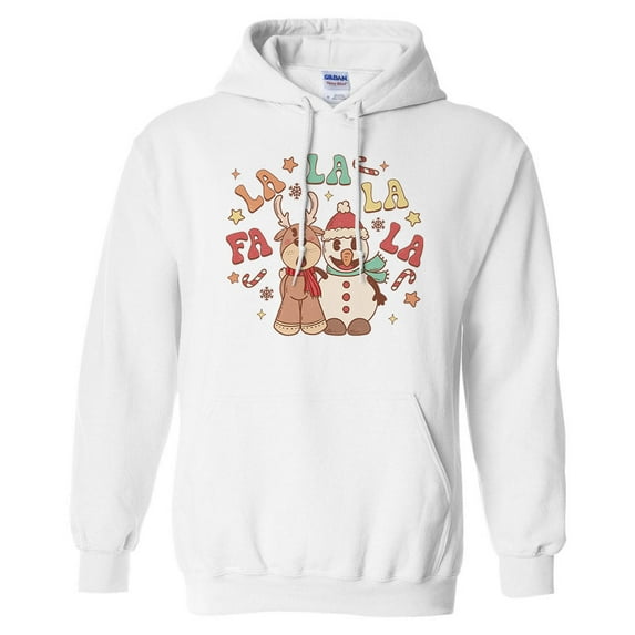 Singing Snowman and Reindeer Hoodie Sweatshirt Unisex Large White