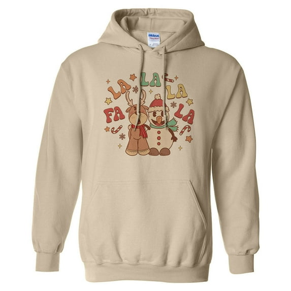 Singing Snowman and Reindeer Hoodie Sweatshirt Unisex Small Sand