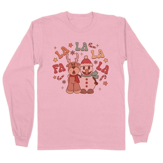 Singing Snowman and Reindeer Long Sleeve Shirt Unisex 4X-Large Pink