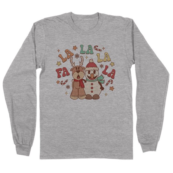 Singing Snowman and Reindeer Long Sleeve Shirt Unisex Medium Grey