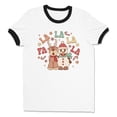 thumbnail image 1 of Singing Snowman and Reindeer Ringer Tee Shirt Unisex Large White/Black, 1 of 5