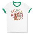 thumbnail image 1 of Singing Snowman and Reindeer Ringer Tee Shirt Unisex Large White/Kelly Green, 1 of 5