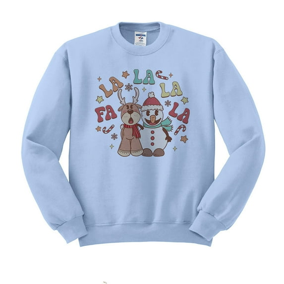 Singing Snowman and Reindeer Sweatshirt Unisex Medium Light Blue