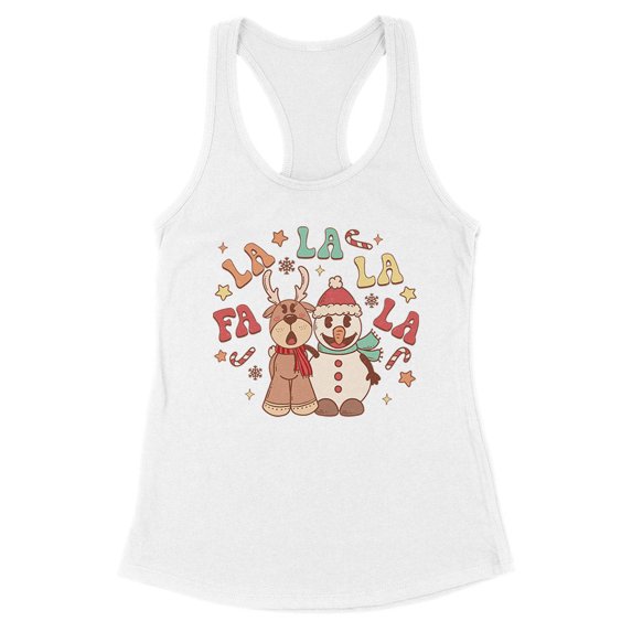 Singing Snowman and Reindeer Tank Top Fitted Racerback Women's Large White