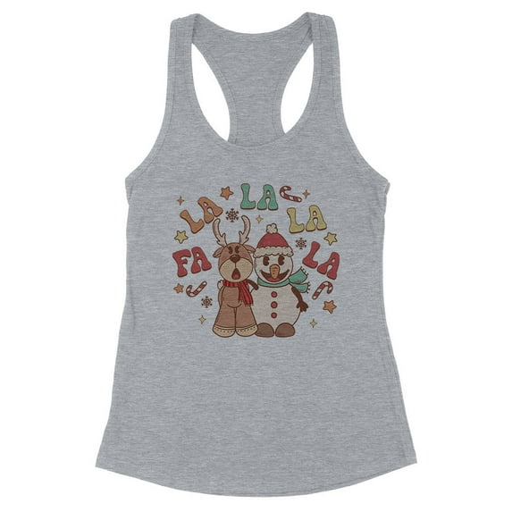 Singing Snowman and Reindeer Tank Top Fitted Racerback Women's X-Small Heather Grey