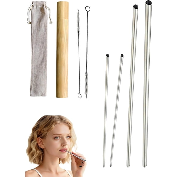 Singing Straw Vocal Trainer Kit SOVT Tool 4 Metal Straws, Cleaning Brush, Bamboo Travel Tube
