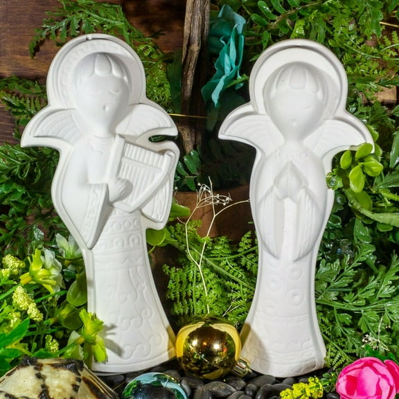 Singing Wall Angels (set of 2) 8" IN STOCK Ceramic Bisque Ready To Paint Pottery