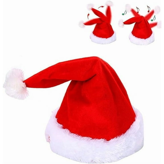 Singing and Dancing Electric Christmas Santa Hat for Adults Kids, Plush Red Christmas Hat Swing Moving with Music Xmas Gifts
