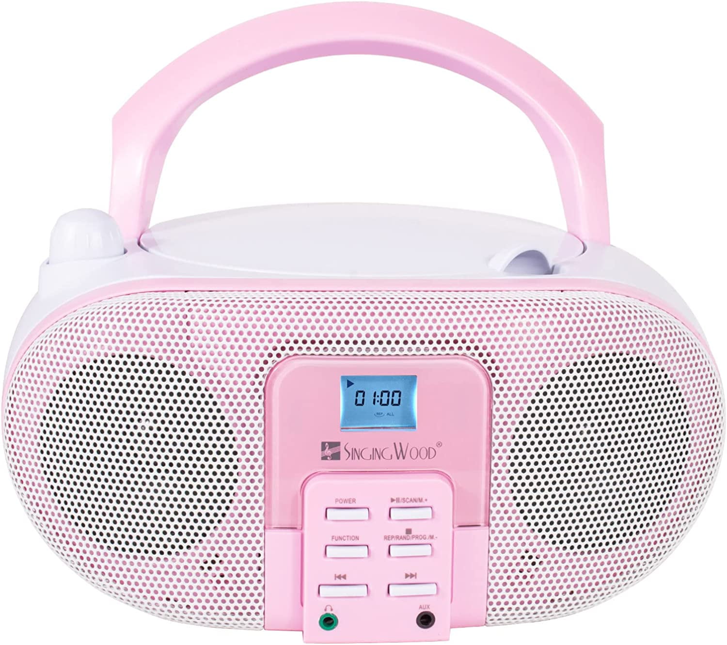 singing wood Macarons Portable CD Player, Bluetooth Boombox with AM FM Radio, LCD, Aux-in, Headphone Jack, AC/Battery - Rose