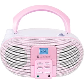 singing wood Macarons Portable CD Player, Bluetooth Boombox with AM FM Radio, LCD, Aux-in, Headphone Jack, AC/Battery - Rose