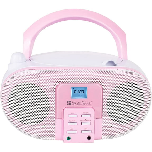 singing wood Macarons Portable CD Player, Bluetooth Boombox with AM FM Radio, LCD, Aux-in, Headphone Jack, AC/Battery - Rose