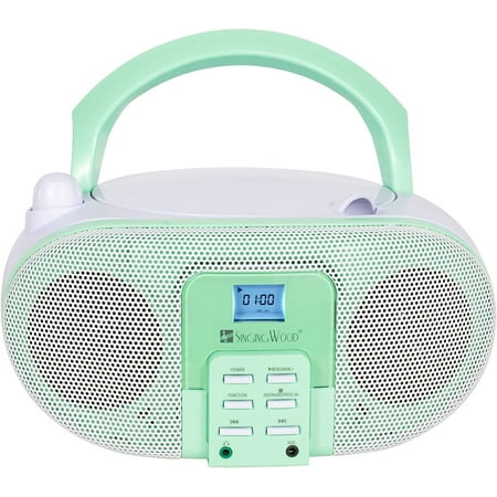 SingingWood GC01 Macarons Series Portable CD Player Boombox with AM FM Stereo Radio Kids CD Player LCD Display, Front Aux-in Port Headphone Jack, Supported AC or Battery Powered -Pistachio