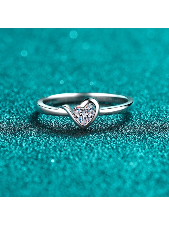 Single 0.3 Carat Heart Moissanite Women Ring - 925 Sterling Silver Anniversary Ring & Wedding Engagement Jewelry Gift