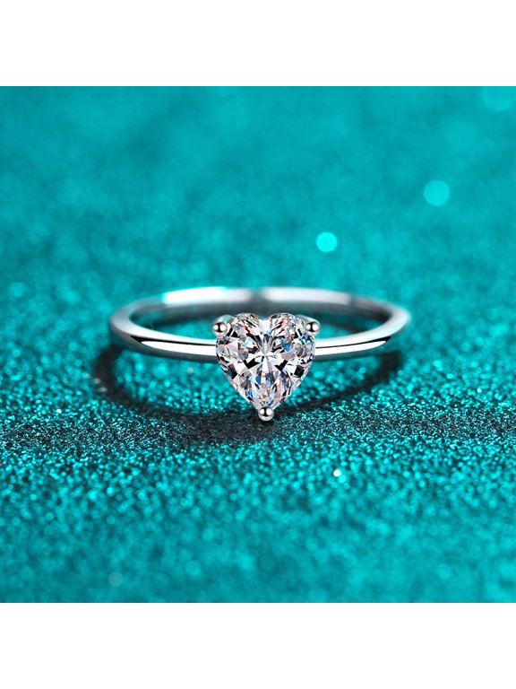 Single 0.5 Carat Heart Moissanite Rings for Women - 925 Sterling Silver Wedding Band Ring & Engagement Party Jewelry Gift
