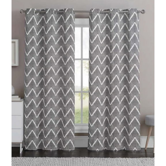 Single (1) Cotton Rich Window Curtain Panel with Chevron Zig-Zag Design, 40"W x 84"L (Charcoal Gray)