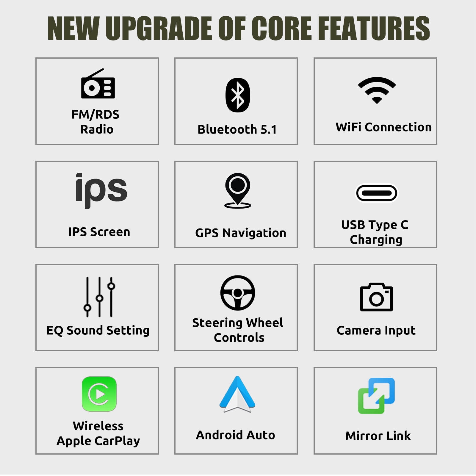 Single 1 DIN 7"Car Stereo Android 12 Apple CarPlay USB GPT BT WIFI GPS