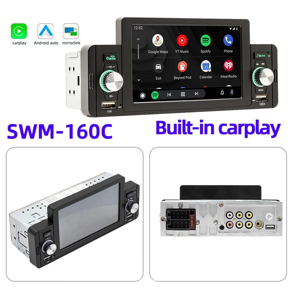 Single 1 Din 5'' Touch Screen Car Stereo Radio with Apple Carplay