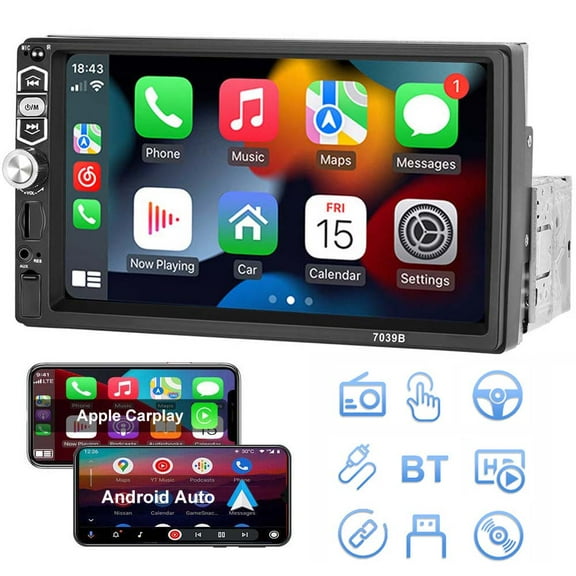Single 1 Din 7" Car Stereo Radio Carplay Android Auto Mirror Link Car Player MP5 Bluetooth In-Dash Mirror Link for GPS Navigation with Remote Control