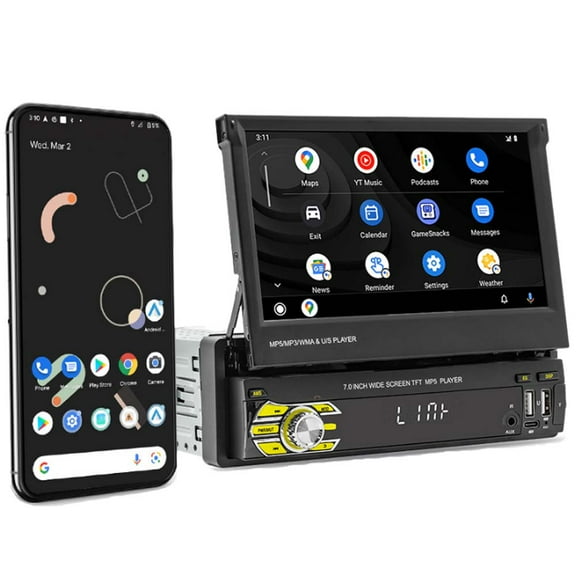 Single 1 Din 7" Car Stereo Radio Wireless Apple Carplay Android Auto,7 Inch Head Unit Foldable Screen Flip out HD Touch Screen Radio Bluetooth SWC,Car Audio MP5 Player USB/TF/AUX-in