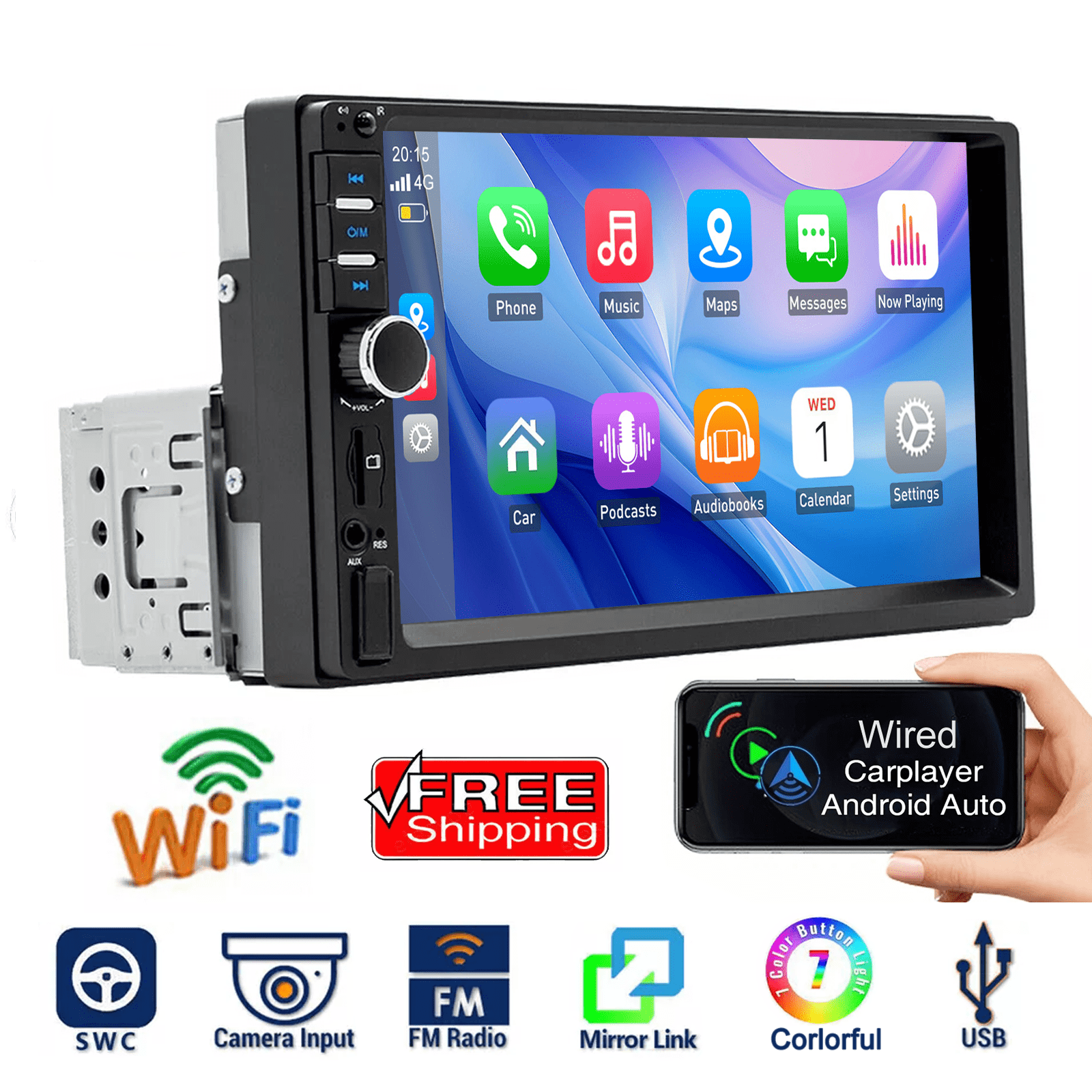 ESSGOO Single 1 Din 7" Touch Screen Car Stereo with Apple/Android ...