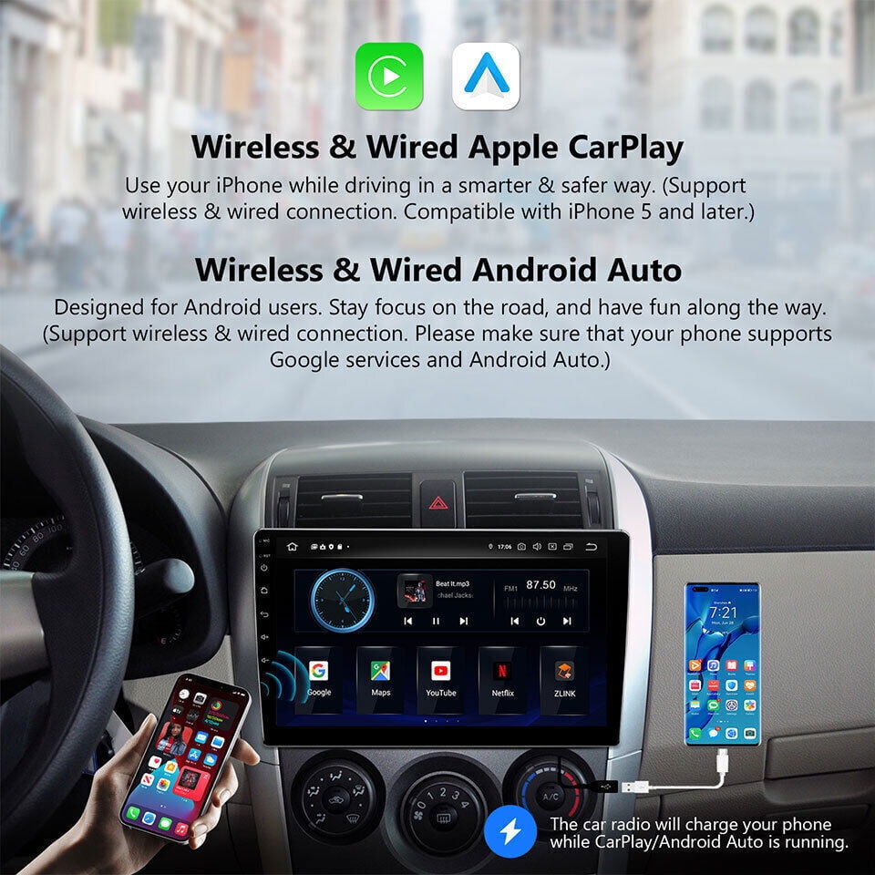 Single 1 Din Android 13 Carplay Car Stereo Radio GPS WIFI BT Touch Screen 10.1"