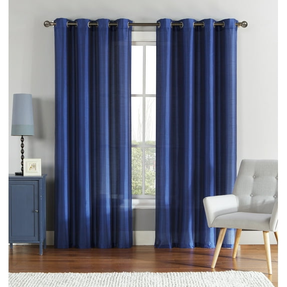 Single (1) Indigo Blue Window Curtain Panel: Faux Silk, Silver Grommets, 55" x 90"
