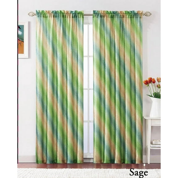 Single (1) Lime Green Crushed Taffeta Window Curtain Panel: 55"W x 90"L, Diagonal Ombre Design, Lime, Gold and Turquoise