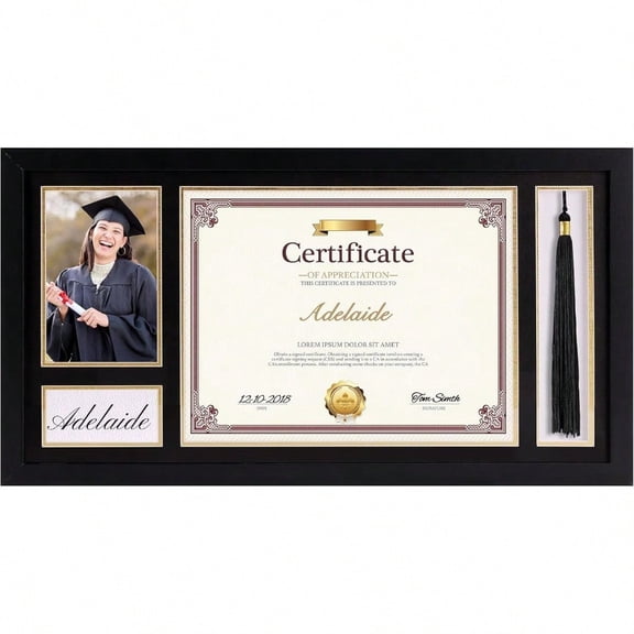 Single 10x20 Diploma Frame with Tassel Holder for 8.5x11 Certificate and 4x6 Photo Black Over Gold Double Mat with PS Front for Wall 1 Pack Graduation Shadow Frame Gifts