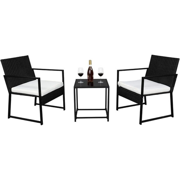 Single 2pcs Coffee Table 1pc Exposed Flat Chair Three-Piece for Bistro and Yard,UV and Resistant Weather Black