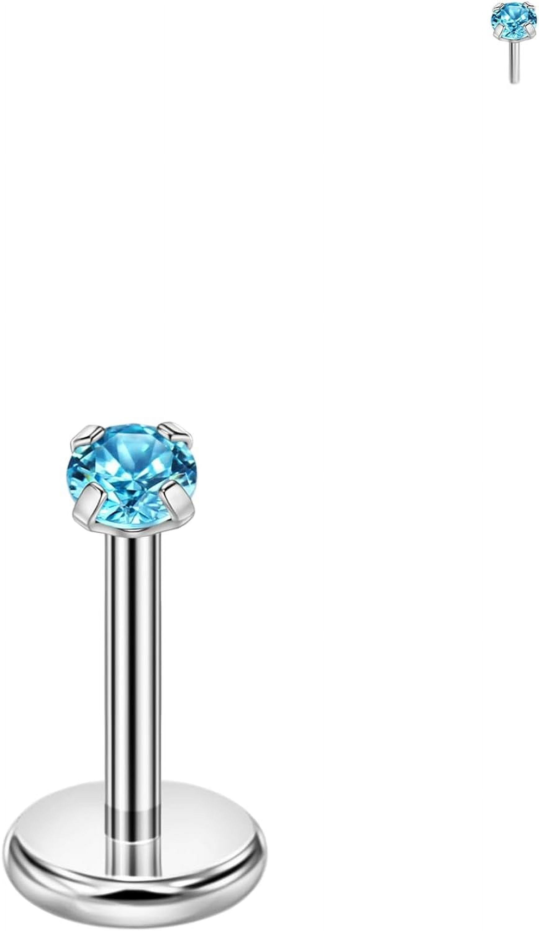 Single 316L Surgical Steel Threadless Labret Stud With Cz For Nose