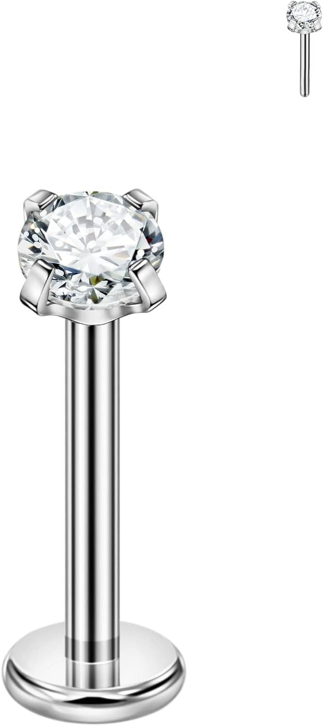 Single 316L Surgical Steel Threadless Labret Stud With Cz For Nose