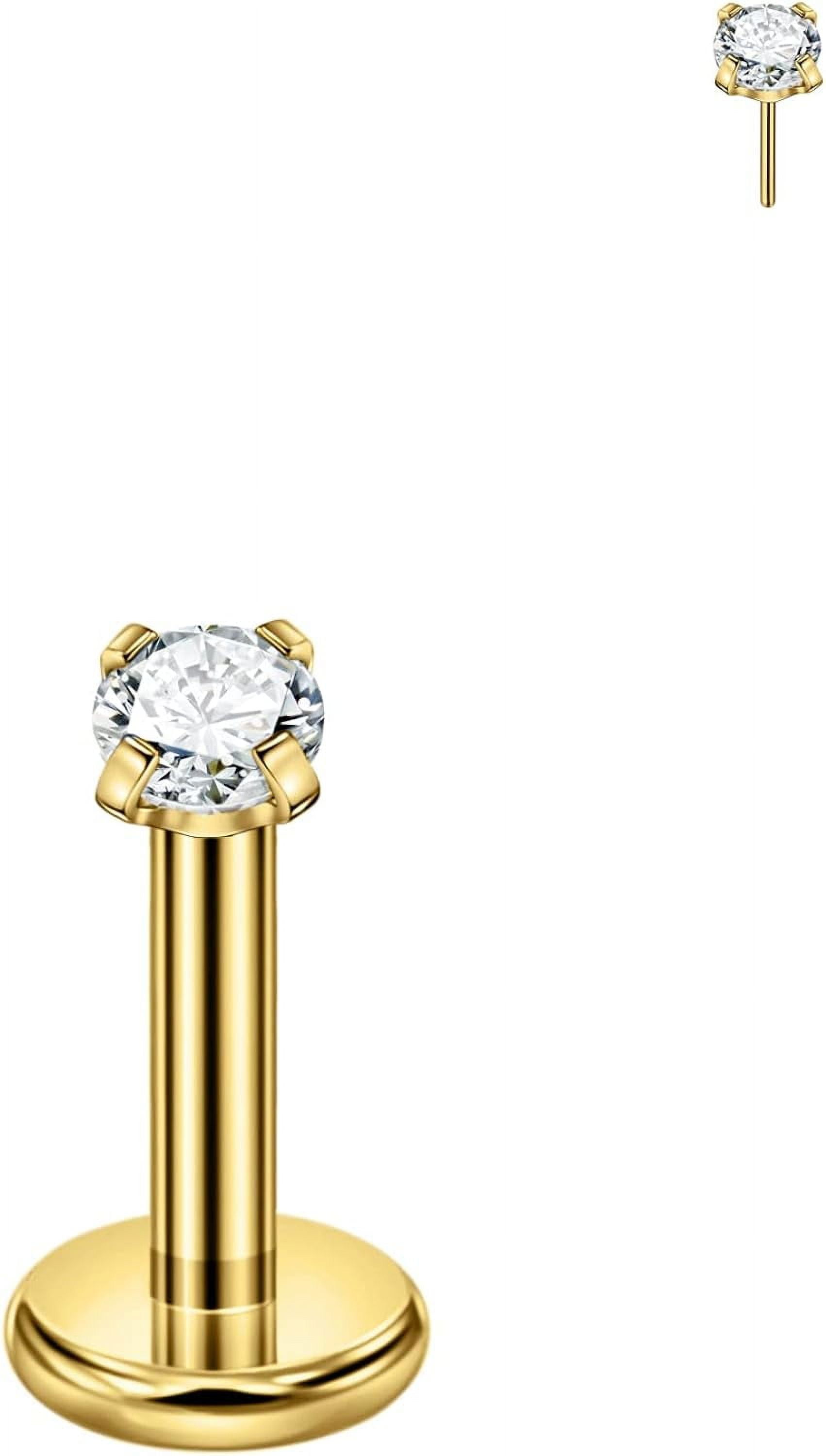 Single 316L Surgical Steel Threadless Labret Stud With Cz For Nose