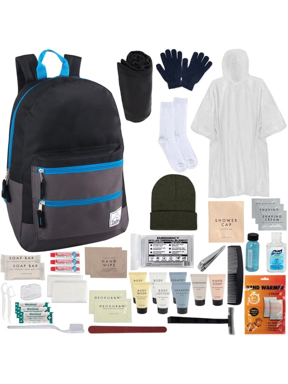 Single 45 Piece Trail maker Winter Care Toiletry Kit for Homeless Charity Donation with Backpack, Beanie Hat, Socks & More