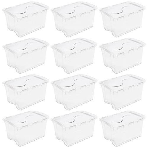 Single 48Quart Clear Hinged Lid Storage Tote Box Container With
