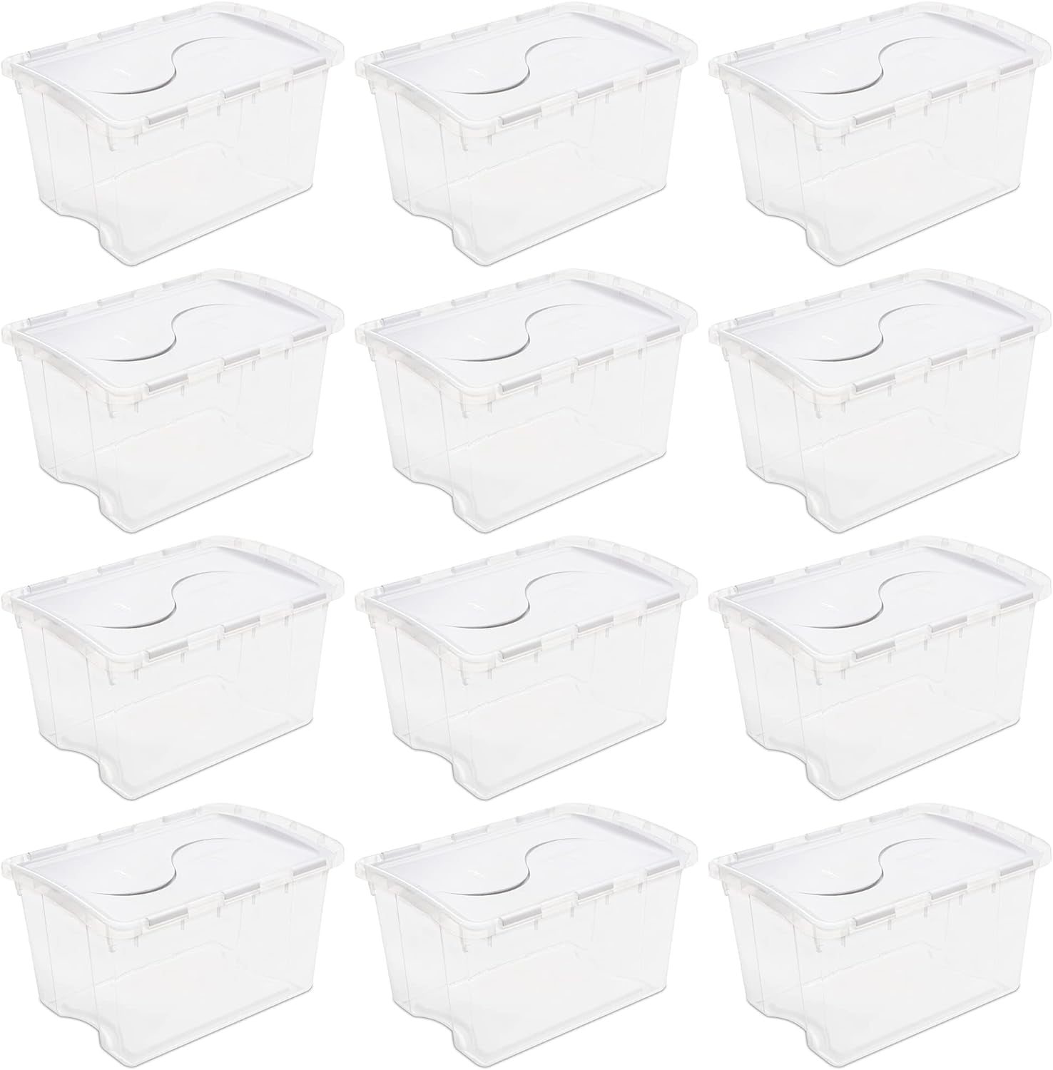 Qt Hinged Lid Storage Box, Stackable Bin With Lid, Plastic Container To