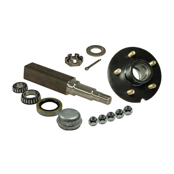 Single - 5-Bolt On 4-1/2 Inch Hub Assembly - Includes (1) Square Stock 1-3/8 Inch To 1-1/16 Inch Tapered Spindle & Bearings