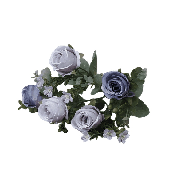 Single 5-HeadDusty Lavender Classic Rose Bouquet (7 Forks) - Fixed-Shape Artificial Decor Flower 30cm