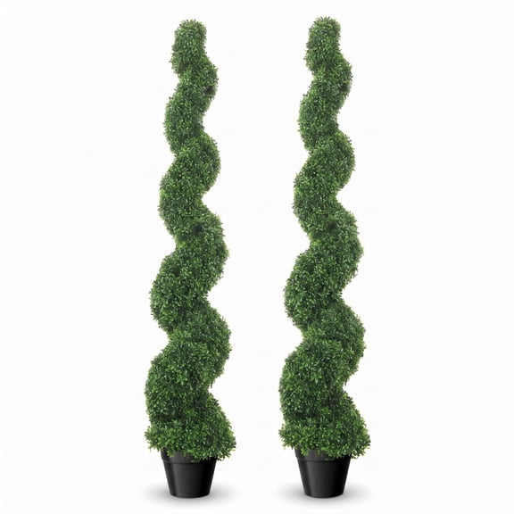 Single 59" Artificial Boxwood Topiary Spiral, Cement-Filled Pot, No-Maintenance Fake Tree, UV Resistant PE Leaves, Anti-Rust Steel Frame for Porch Patio Deck
