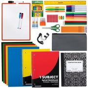 Single 60 Piece Stationary Supplies Kit Containing Spiral Notebooks, Composition Notebook, Folders, Dry Erase Board, Dry Erase Markers, No. 2 Pencils, Pens, Erasers, Markers & More!